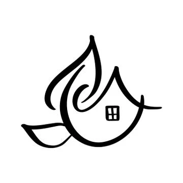 Eco House leaf. Simple Calligraphy nature Vector bio Icon. Estate Architecture 스톡 일러스트