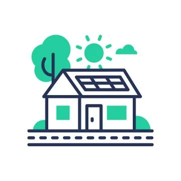 Eco House - modern vector single line icon Stock Illustration