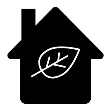 Eco house solid icon. Home with leaf vector illustration isolated on white Illustrazione stock