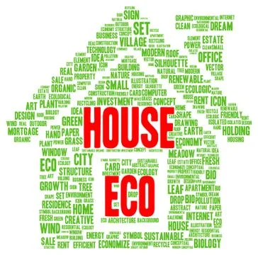 Eco house word cloud shape Stock Illustration