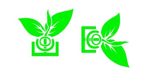 Eco icon, logo, green text with leaves isolated,  save ecology concept Stock Illustration