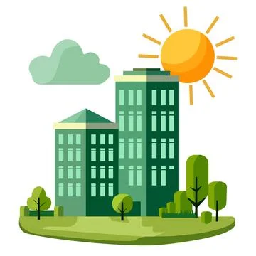 Eco icon multi-storey buildings with clean energy Stock Illustration