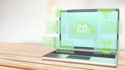 The eco icon on Notebook for Environmental technology 3d rendering Stock Illustration