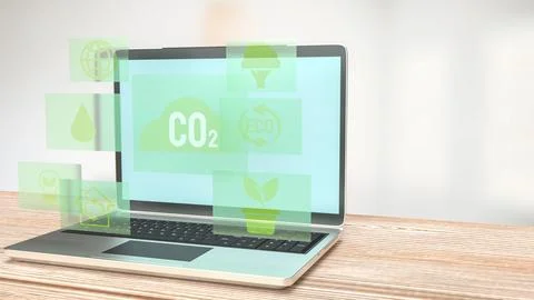 The eco icon on Notebook for Environmental technology 3d rendering Stock Illustration