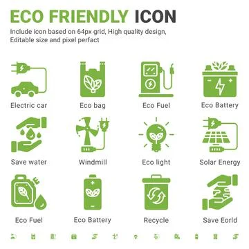 Eco icon set design flat style isolated on white background. Vector icon イラスト素材