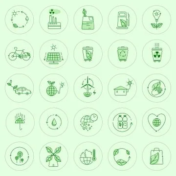 Eco icon set in minimal linear style.Green energy. Simple vector icons. イラスト素材