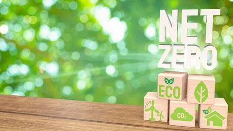 The eco icon on wood cube for net zero concept 3d rendering Stock Illustration