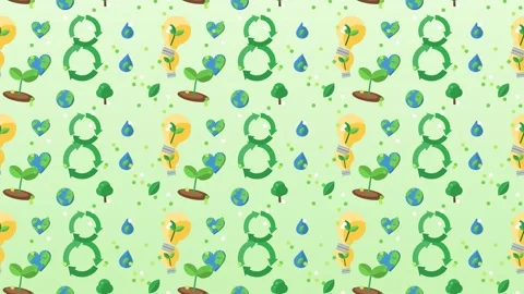 Eco icons seamless pattern moving diagonally with recycle Stock Footage 348618247