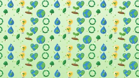 Eco icons seamless pattern moving diagonally with recycle, bulb and leaf ve.. Stock Illustration