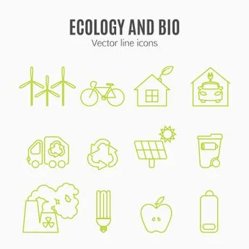 Eco icons vector set. Thin line ecological signs for infographic, website or  Stock Illustration