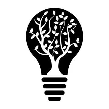 Eco Innovation Tree Inside Light Bulb Black and White Vector Illustration Stock Illustration