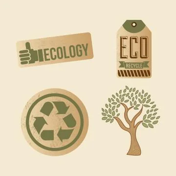 Eco labels over pink background vector illustration Stock Illustration