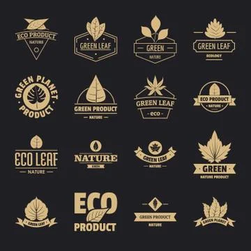 Eco leaf logo icons set, simple style Stock Illustration