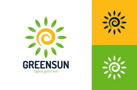 Eco leaf Sun Logo Design Vector Template. Eco Sun Logo Template Design Vector Illustrazione stock
