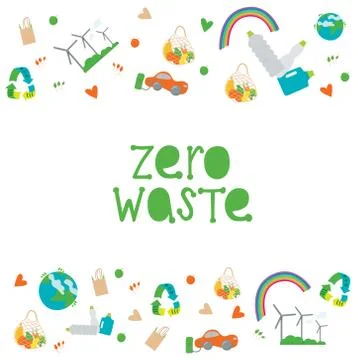 Eco lettering guote - zero waste. Hand writing sign with dreen energy Stock Illustration