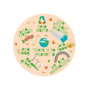 Eco lettering guotes on set. Zero waste, live without plastis, eco bag, eco Stock Illustration