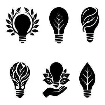 Eco Light Bulb and Leaf Concept Silhouette Vector Illustration Set Stock-Illustration