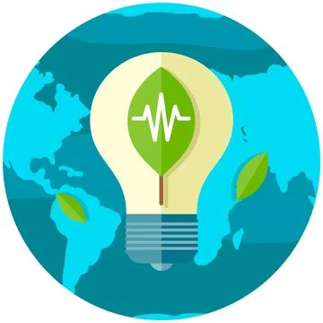 Eco light bulb on background of planet. Production of environmentally friendly Stock Illustration