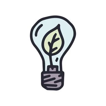 Eco light bulb color vector doodle simple icon Stock Illustration
