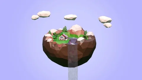 Eco low poly island floating in the sky 3d render Stock Footage 102232122