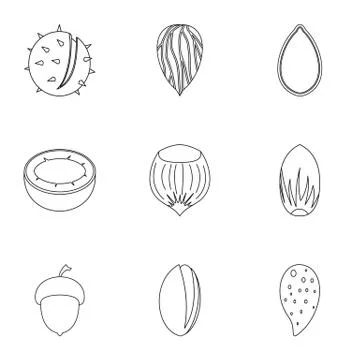 Eco nuts icon set, outline style Stock Illustration