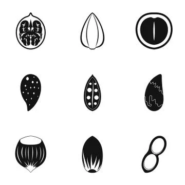 Eco nuts icon set, simple style Stock Illustration