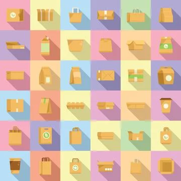 Eco packaging icons set flat vector. Eco waster Stock Illustration