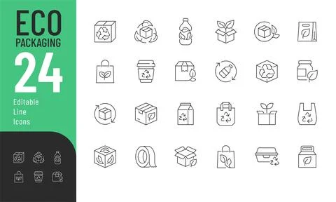 Eco Packaging Line Editable Icons set. Stock Illustration