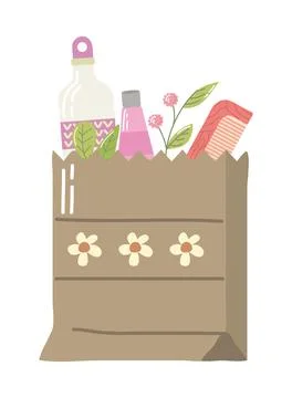 Eco paper bag with elements Stock Illustration
