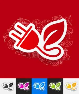 Eco plug leaf paper sticker with hand drawn elements Ilustración de archivo