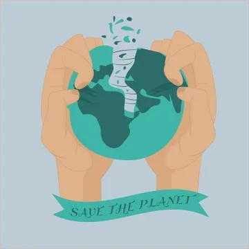 Eco poster with hands and globe for the world environment day Stock Illustration