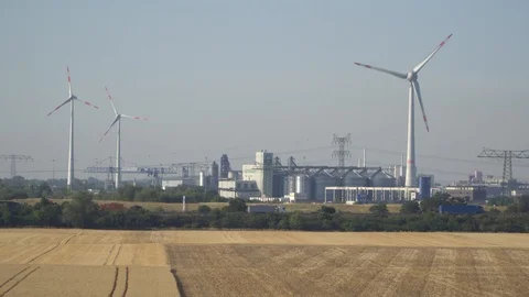 Eco power. Wind turbines generating electricity. Stock Footage 94491078