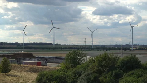 Eco power. Wind turbines generating electricity. Stock Footage 96742995