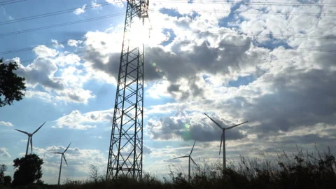 Eco power. Wind turbines generating electricity. Stock Footage 96743121