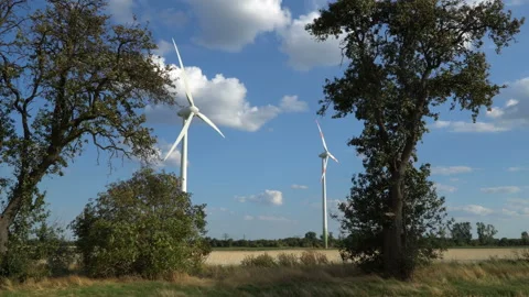 Eco power. Wind turbines generating electricity. Stock Footage 96743555