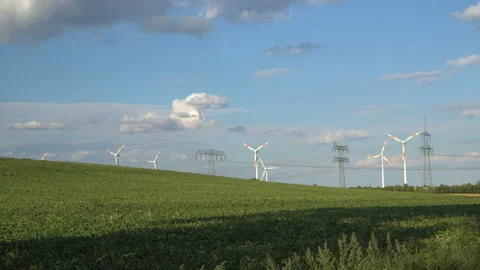 Eco power. Wind turbines generating electricity. Stock Footage 97052313