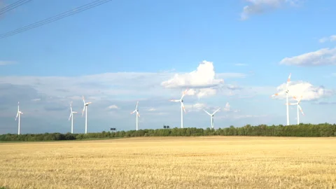 Eco power. Wind turbines generating electricity. Stock Footage 97063685