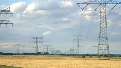 Eco power. Wind turbines generating electricity. Stock Footage 97063696