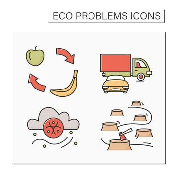 Eco problems color icons set Stock Illustration
