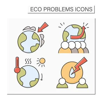 Eco problems color icons set Stock Illustration