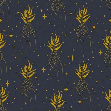 Eco production seamless pattern illustration. Hand holding plant branch. Stock Illustration