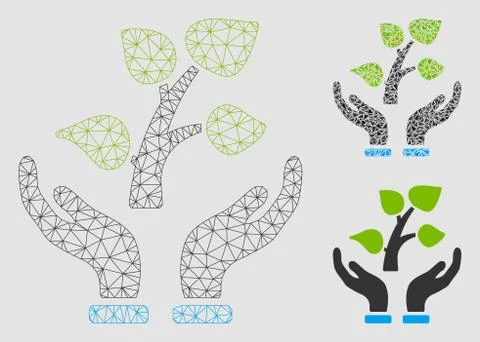Eco Project Vector Mesh Carcass Model and Triangle Mosaic Icon イラスト素材
