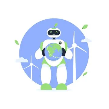 Eco robot holding earth in flat minimal style Illustrazione stock