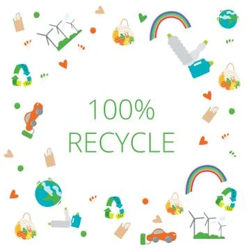Eco set concept. 100 % recycle, zero waste, live without plastis, eco bag, eco Stock Illustration