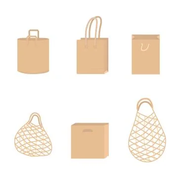 Eco shopping paper empty bag flat illustration. Zero waste, less is more Stock Illustration