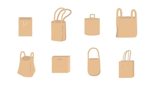 Eco shopping paper empty bag flat illustration. Zero waste, less is more Stock Illustration