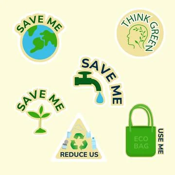 Eco Slogan Sticker Set. Stock Illustration