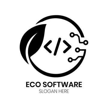 Eco Software Logo Design with Green Leaf and Binary Code Stock Illustration