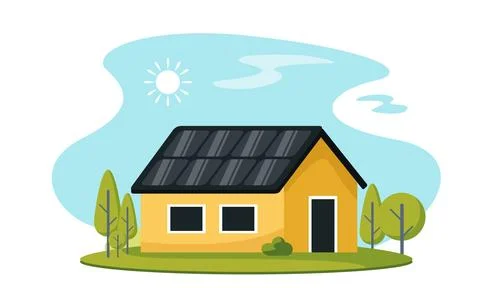 Eco solar panel house isolated Illustrazione stock