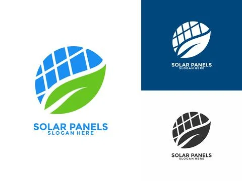 Eco Solar panel logo vector design. Solar Energy with leaf logo icon vector.. Stock Illustration
